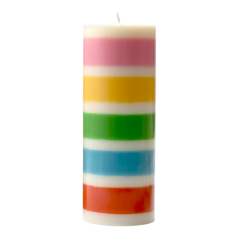 Happy Birthday Rainbow Stripe Pillar Candle